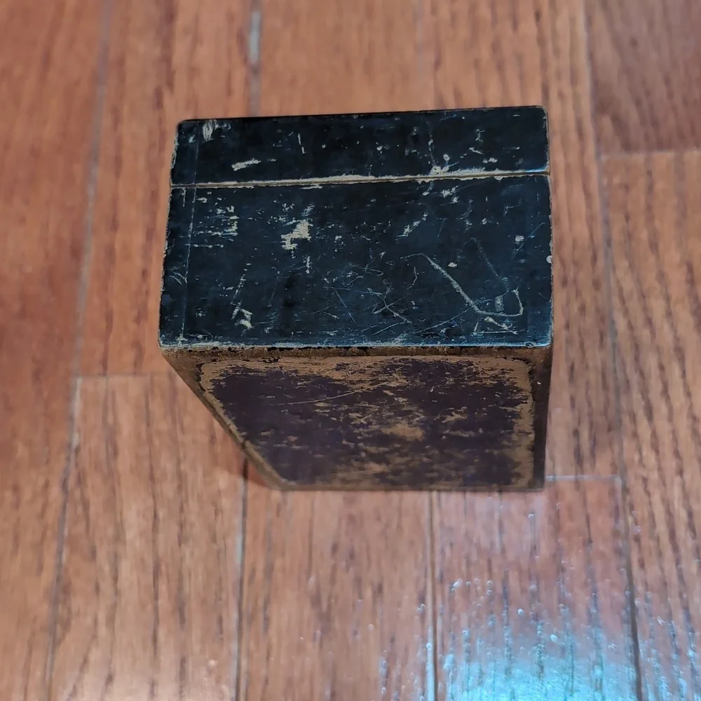 Vintage Wooden Box with Child and Dog Illustration 3 1/4